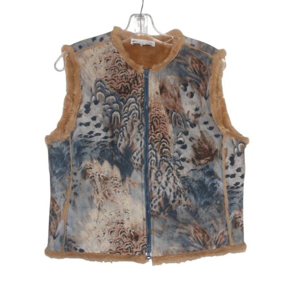 Elliot Lauren Vest Jacket Full Zip Multicolor Acrylic Poly Faux Fur Lined Sz 12 - Picture 3 of 7